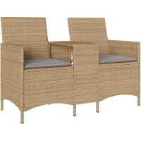 vidaXL Canapé de jardin 2 places avec table et coussins Beige Poly rotin