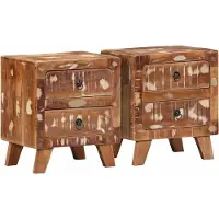 vidaXL Table de chevet 2 pcs 40x32x46 cm bois massif de récupération