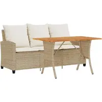 vidaXL Canapé de jardin 3 places avec coussins & table Beige Poly rotin