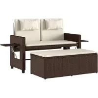 vidaXL Banc de jardin Réglable avec coussins Marron Poly Rattan