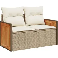 vidaXL Canapé de jardin avec coussins 2 places Beige Poly Rattan