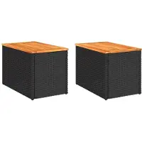 vidaXL Tables d'appoint de jardin 2 pcs noir 55x34x37cm Poly rotin bois