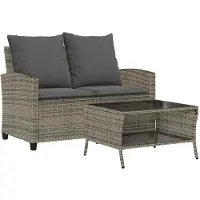 vidaXL Canapé de jardin 2 places avec coussins & table Gris Poly rotin