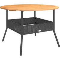 vidaXL Table de jardin avec plateau en bois noir Ø110x71 cm Poly rotin