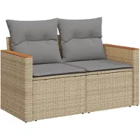 vidaXL Canapé de jardin avec coussins 2 places Beige Poly Rattan