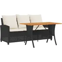 vidaXL Canapé de jardin 3 places avec coussins & table noir Poly rotin