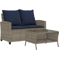 vidaXL Canapé de jardin 2 places avec coussins & table Gris Poly rotin
