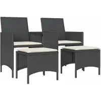 vidaXL Canapé de jardin 2 places avec table et tabourets Noir Poly rotin