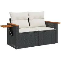 vidaXL Canapé de jardin avec coussins 2 places noir poly rotin