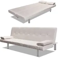 vidaXL Canapé-lit avec 2 coussins Similicuir Extensible Blanc Crème
