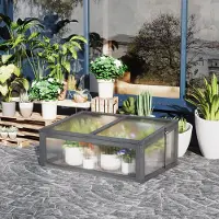 SUGIFT Mini-serre avec plaque en polycarbonate, petite serre, bac de culture, gris | 100 x 65 x 40 cm | Toit incliné rabattable | Bois de sapin, polycarbonate