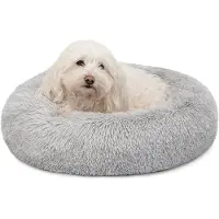 Lionto Donut Lit pour chien, canapé rond pour chien avec housse en peluche & picots antidérapants, doux & confortable, 50 cm de diamètre, gris clair