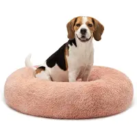 Lionto Donut Lit pour chien, canapé rond pour chien avec housse en peluche & picots antidérapants, doux & confortable, 80 cm de diamètre, rose
