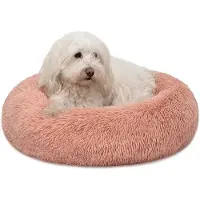 Lionto Donut Lit pour chien, canapé rond pour chien avec housse en peluche & picots antidérapants, doux & confortable, 50 cm de diamètre, rose