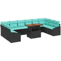 vidaXL Ensemble de canapés de jardin , 11 pièces, 10 places, noir et turquoise