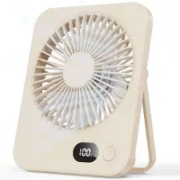 Zelurxx Ventilateur de table , batterie 3000 mAh, 5 vitesses, autonomie de 8 h, silencieux (45 dB), pivotant à 180°, affichage LED, portable, pour le bureau, l'extérieur et la maison, beige