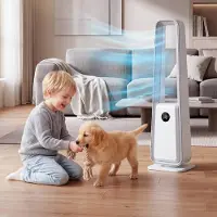 Aiorber Ventilateur colonne avec 24 vitesses, oscillation à 75°, minuterie 12 heures, télécommande, silencieux (35 dB), moteur à courant continu, écran LED, blanc