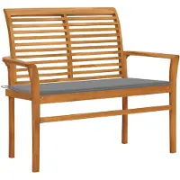 vidaXL Banc de jardin avec revêtement gris 112 cm bois massif teck