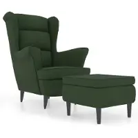 vidaXL Fauteuil à oreilles avec pouf Vert foncé velours