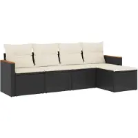 vidaXL Ensemble de salon de jardin 5 pièces avec coussins noir poly rotin