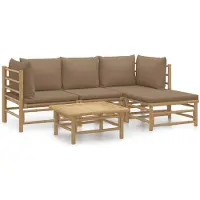 vidaXL Ensemble de salon de jardin 5 pièces avec coussins Taupe Bambou