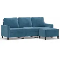 vidaXL Canapé 3 places avec pouf bleu 180 cm velours