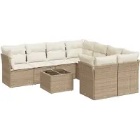 vidaXL Ensemble de salon de jardin 9 pièces avec coussins beige Poly rotin