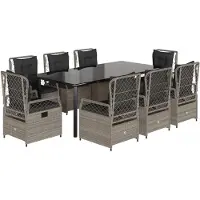 vidaXL Salon de jardin 9 pièces avec coussins gris clair Poly rotin