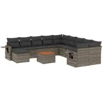 vidaXL Ensemble de salon de jardin 12 pièces avec coussins Gris Poly rotin