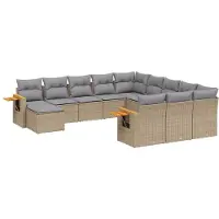 vidaXL Ensemble de salon de jardin 11 pièces avec coussins Beige Poly Rattan