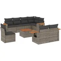 vidaXL Ensemble de salon de jardin 9 pièces avec coussins Gris Poly rotin