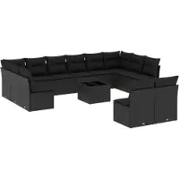 vidaXL Ensemble de 13 canapés de jardin avec coussins noir poly rotin