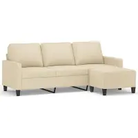 vidaXL Canapé 3 places avec pouf Crème 180 cm Tissu