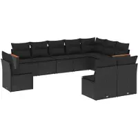 vidaXL Ensemble de 10 canapés de jardin avec coussins noir poly rotin