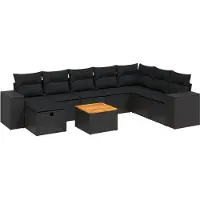 vidaXL Ensemble de salon de jardin 9 pièces avec coussins noir poly rotin