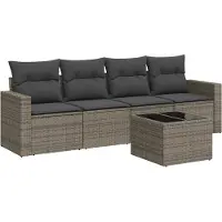 vidaXL Ensemble de salon de jardin 5 pièces avec coussins Gris Poly rotin