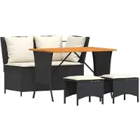 vidaXL Ensemble de jardin 4 pièces avec coussins Noir Poly Rattan