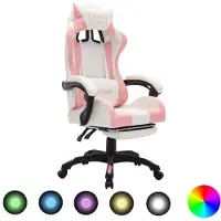 vidaXL Chaise de jeu avec lumières LED RGB Rose et blanc Similicuir