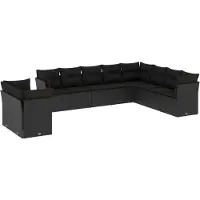 vidaXL Ensemble de 10 canapés de jardin avec coussins noir poly rotin