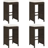 vidaXL Tabouret de bar de jardin avec coussins 4 pcs. Marron Poly rotin