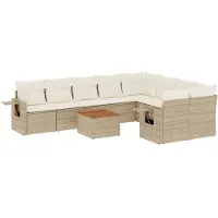 vidaXL Ensemble de salon de jardin 10 pièces avec coussins Beige Poly Rattan