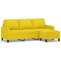 vidaXL Canapé 3 places avec pouf jaune clair 180 cm Tissu