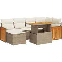 vidaXL Ensemble de salon de jardin 7 pièces avec coussins Beige Poly rotin Acacia