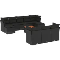 vidaXL Ensemble de salon de jardin 11 pièces avec coussins noir poly rotin