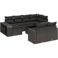 vidaXL Ensemble de salon de jardin 11 pièces avec coussins noir poly rotin