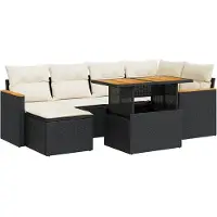 vidaXL Ensemble de salon de jardin 7 pièces avec coussins noir poly rotin