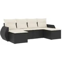 vidaXL Ensemble de salon de jardin 6 pièces avec coussins noir poly rotin