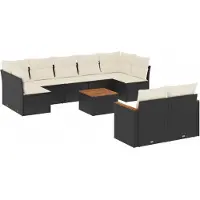 vidaXL Ensemble de 10 canapés de jardin avec coussins noir poly rotin
