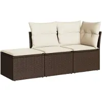 vidaXL Ensemble de salon de jardin 3 pièces avec coussins Marron Poly rotin