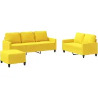 vidaXL Ensemble de canapés 3 pièces avec coussins Tissu jaune clair